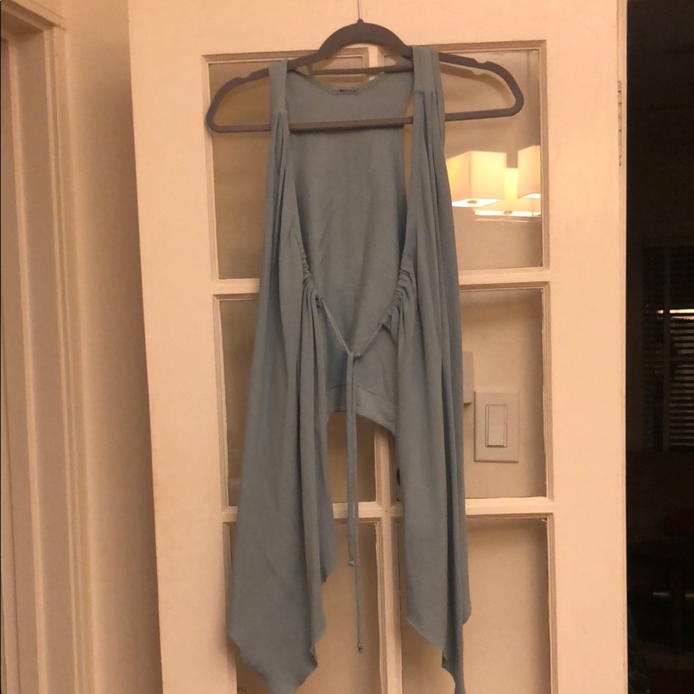 Dusty Blue Sleeveless Drape Light weight vest Cotton blend
